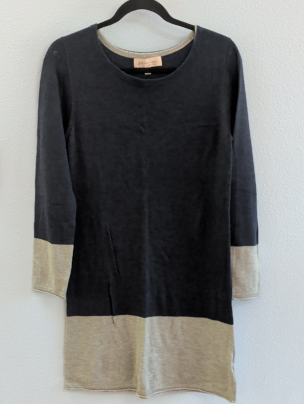 Philosophy Navy Gray Colorblock Minimalist  Sweater Dress